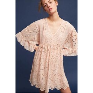 Akemi + Kin ANTHROPOLOGIE Boho Blush Eyelet Embroidered Swing Dress 2